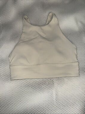 High Neck Ribbed Sports Bralette - Light Beige